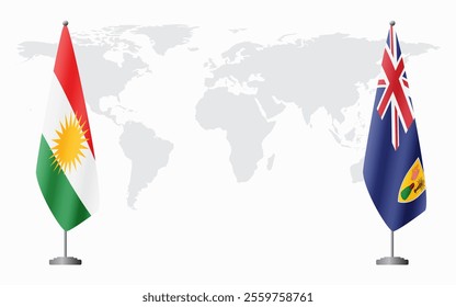 Kurdistan and Turks and Caicos flags for official meeting against background of world map.