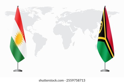 Kurdistan and Vanuatu flags for official meeting against background of world map.