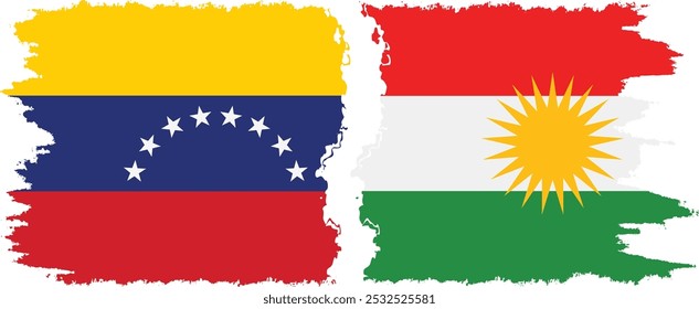 Kurdistan and Venezuela grunge flags connection, vector