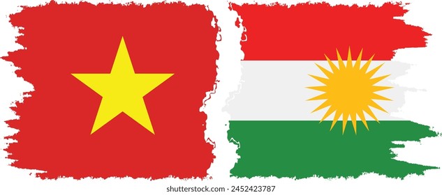 Kurdistan and Vietnam grunge flags connection, vector