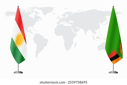 Kurdistan and Zambia flags for official meeting against background of world map.