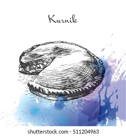 Kurnik watercolor effect illustration. Vector illustration of Russian cuisine.