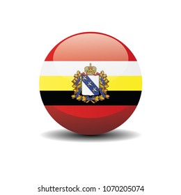 Kursk Oblast national circle button flag background texture. 3D vector, illustration, symbol federal subject of Russia.