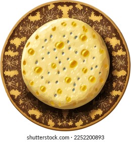 Kurt hardened fermented ball of cheese kazakhstan traditional food top view vector illustration.