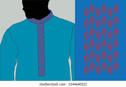 Kurta design for men. Geometric seamless pattern. Vector graphic design for border collar with sample color