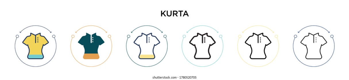 Kurta icon in filled, thin line, outline and stroke style. Vector illustration of two colored and black kurta vector icons designs can be used for mobile, ui, web