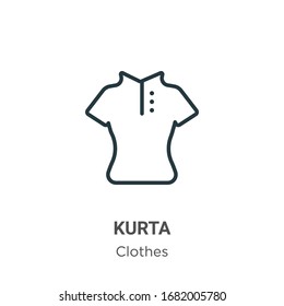 Icono de vector de contorno Kurta. Icono de kurta negra de línea delgada, ilustración de elemento simple vector plano del concepto de ropa editable trazo aislado sobre fondo blanco