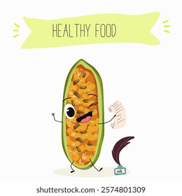 Kuruba fruit, funny fruit cute cheerful characters. Vector hand drawn illistration.