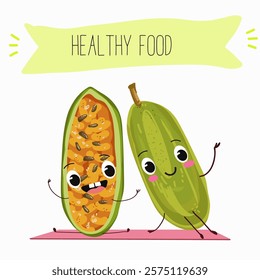 Kuruba fruit, funny fruit cute cheerful characters. Vector hand drawn illistration.