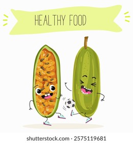 Kuruba fruit, funny fruit cute cheerful characters. Vector hand drawn illistration.