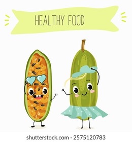Kuruba fruit, funny fruit cute cheerful characters. Vector hand drawn illistration.