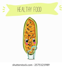 Kuruba fruit, funny fruit cute cheerful characters. Vector hand drawn illistration.