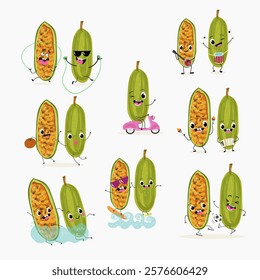 Kuruba fruit, funny fruit cute cheerful characters. Vector hand drawn illistration.