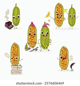 Kuruba fruit, funny fruit cute cheerful characters. Vector hand drawn illistration.