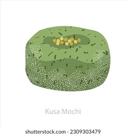 Kusa Mochi. dulce tradicional japonés. Pastel verde con pasta cremosa.