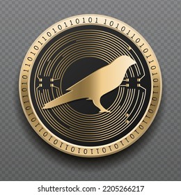 Kusama (KSM) cryptocurrency golden coin isolated in transparent background. Virtual currency token symbol vector illustration based on cryptography and block chain technology.