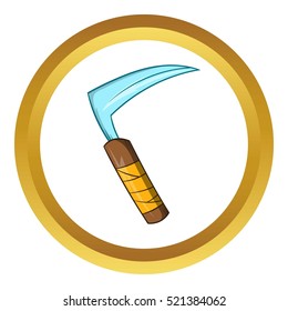 Kusarigama ninja weapon vector icon in golden circle, cartoon style isolated on white background
