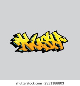 graffiti kush con etiqueta vectorial letra texto texto arte callejero