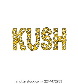 letra de texto de palabra kush de humo de cera nug y articulación para ropa o vectores de hierba marca cannabis