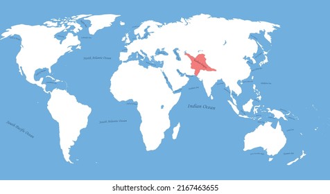 Kushan Empire the largest borders map on all world with all sea and ocean names