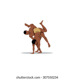 Kushti sign. Indian wrestling fight in a square hole. Vector Illustration. Branding Identity Corporate logo design template Isolated on a white background