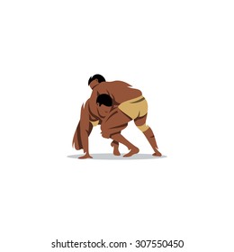 Kushti sign. Indian wrestling fight in a square hole. Vector Illustration. Branding Identity Corporate logo design template Isolated on a white background