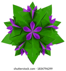 Kusudama green purple origami vector illustration