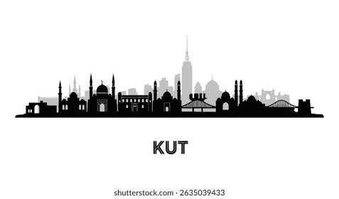 Kut Iraq Skyline Silhouette Landmark Vector.