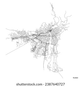 Kutaisi city map with roads and streets, Georgia. Vector outline illustration.