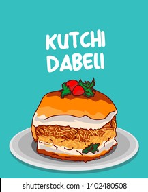 Kutch Dabeli Or Double Roti Traditional Food Of Gujarat India Vector Illustration