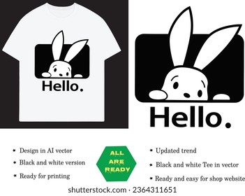 Kute rabbit say hello version. Vector illustration for printing