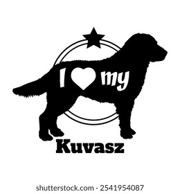 Kuvasz dog silhouette, i love my dog,  dog, dog breeds, logo, vector, silhouette, animal, illustration, icon, sign, black, pet,