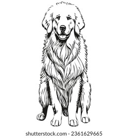 Kuvaszok dog pet silhouette, animal line illustration hand drawn black and white vector