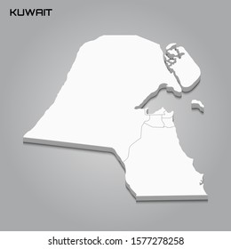Kuwait 3d map with borders of regions. Vector illustration