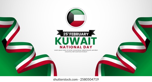 Kuwait 3D waving ribbon flag for national day or independence day with blank space area