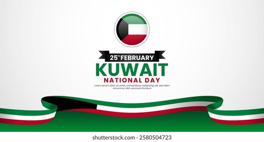 Kuwait 3D waving ribbon flag for national day or independence day with blank space area