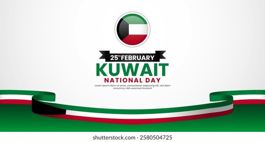 Kuwait 3D waving ribbon flag for national day or independence day with blank space area