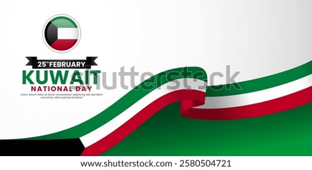 Kuwait 3D waving ribbon flag for national day or independence day with blank space area