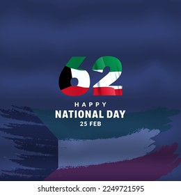 kuwait 62nd national day 25th february modern creative banner, sign, design concept, social media post, template with kuwait flag and red, green and black colors on an abstract background