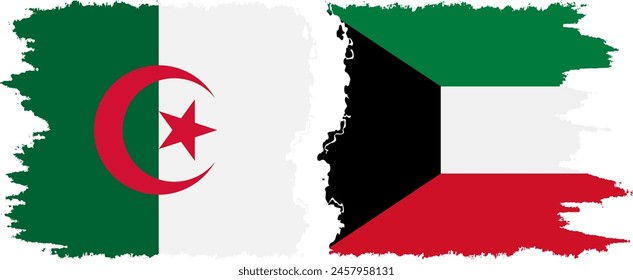 Kuwait and Algeria grunge flags connection, vector