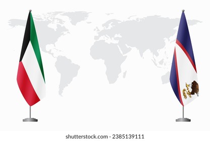 Banderas de Kuwait y Samoa Americana para una reunión oficial en el contexto del mapa mundial.