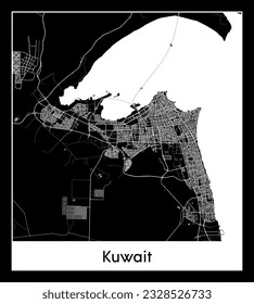 Kuwait Kuwait Asia City Karte, schwarz-weiß Vektorgrafik