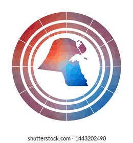 Kuwait badge. Bright gradient logo of country in low poly style. Multicolored Kuwait rounded sign with map in geometric style for your infographics.