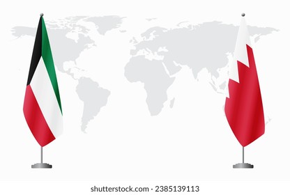 Kuwait and Bahrain flags for official meeting against background of world map.