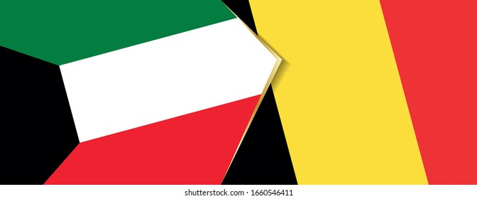 Kuwait and Belgium flags, two vector flags symbol of relationship or confrontation.