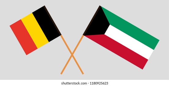 Kuwait and Belgium. Kuwaiti and Belgian flags. Official colors. Correct proportion. Vector illustration