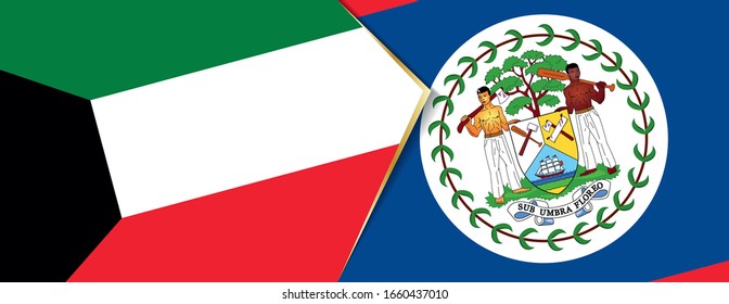 Kuwait and Belize flags, two vector flags symbol of relationship or confrontation.