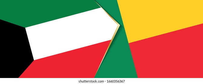 Kuwait and Benin flags, two vector flags symbol of relationship or confrontation.