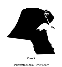Kuwait black map,border with name of country
