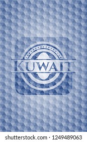 Kuwait blue badge with geometric background.